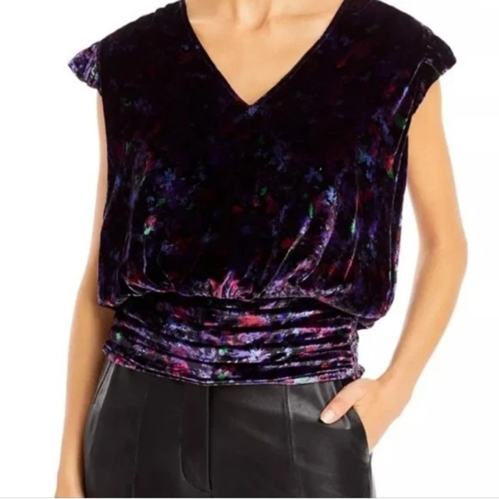 Ramy Brook Flynn Print‎ Stretch Velvet Top, Multi-Color, Size S